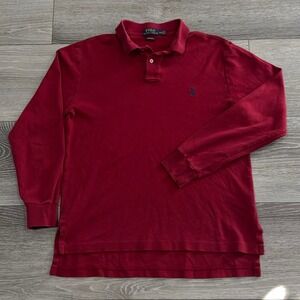 Polo Ralph Lauren Men's Long Sleeve Red Custom Fit Polo Shirt Size Medium